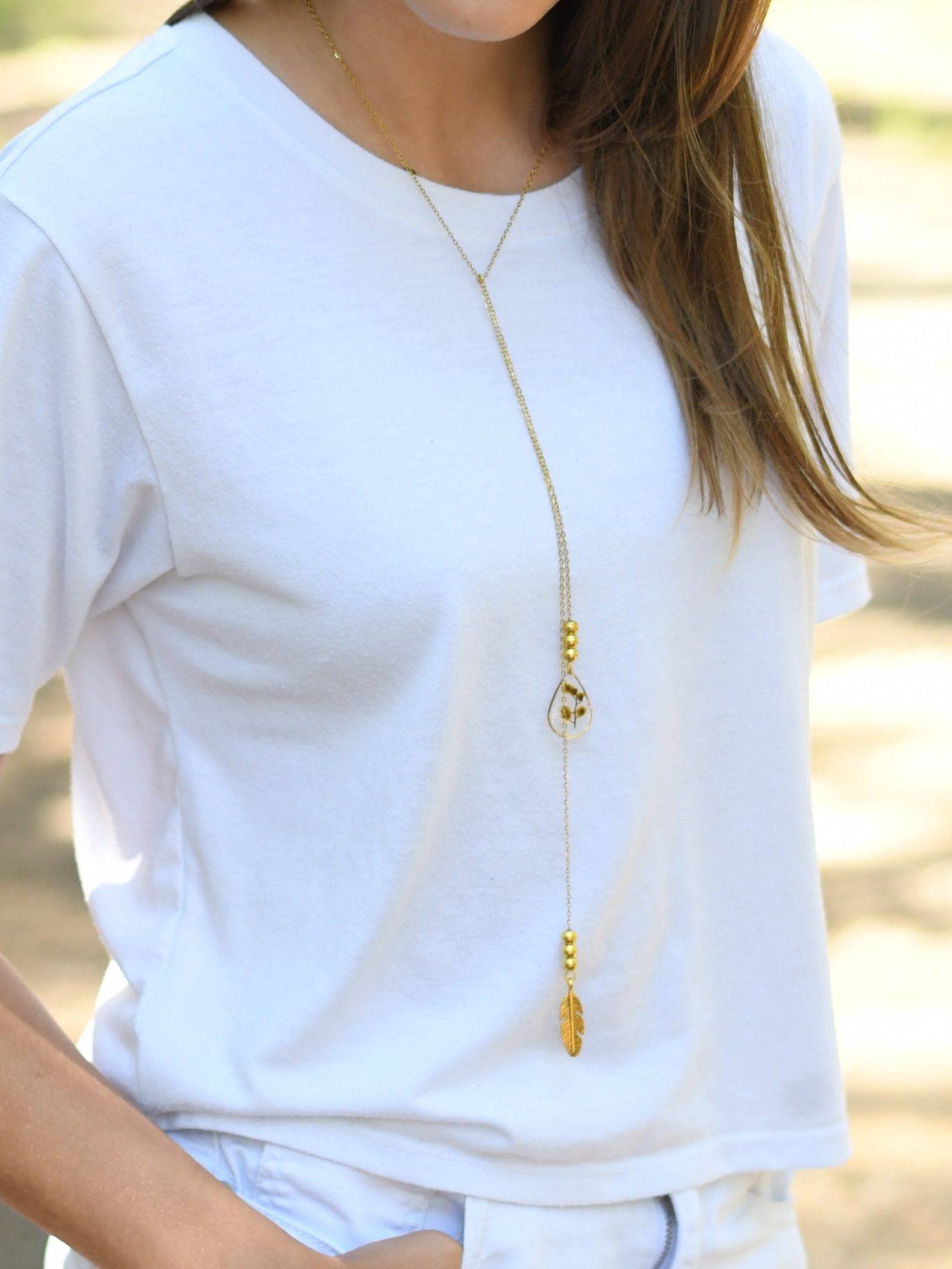 Wattle gold Lariat necklace