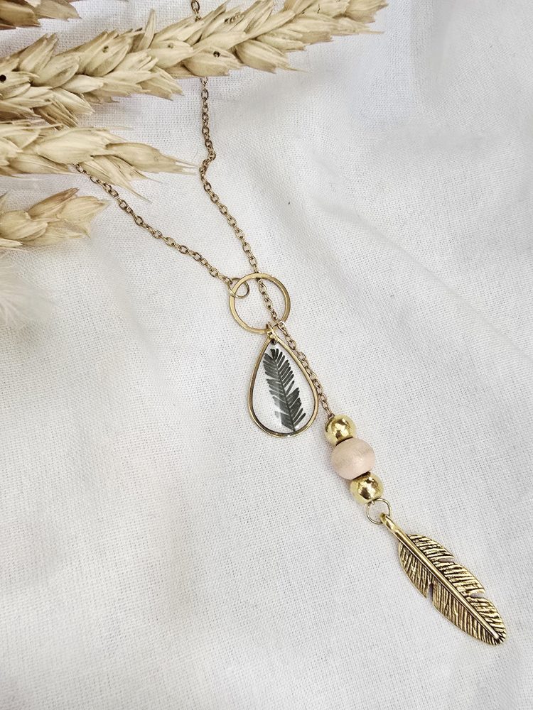 Fern lariat necklace gold