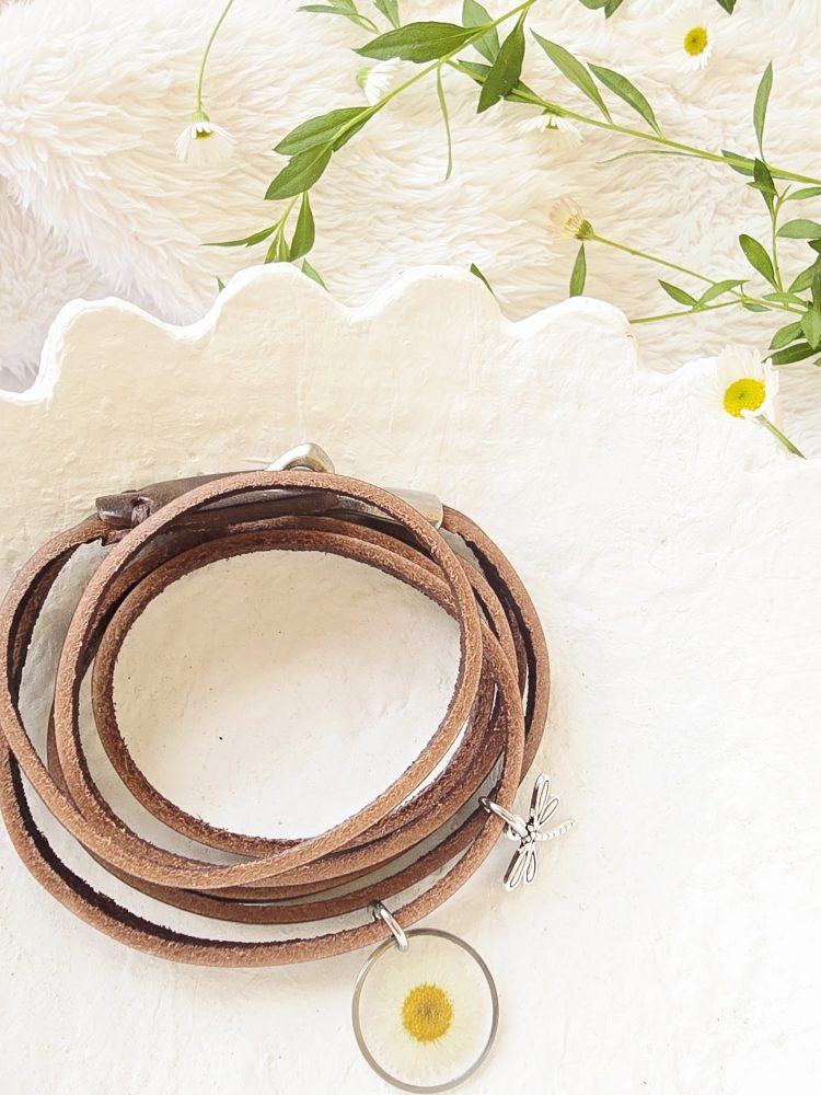 Daisy leather wrap bracelet